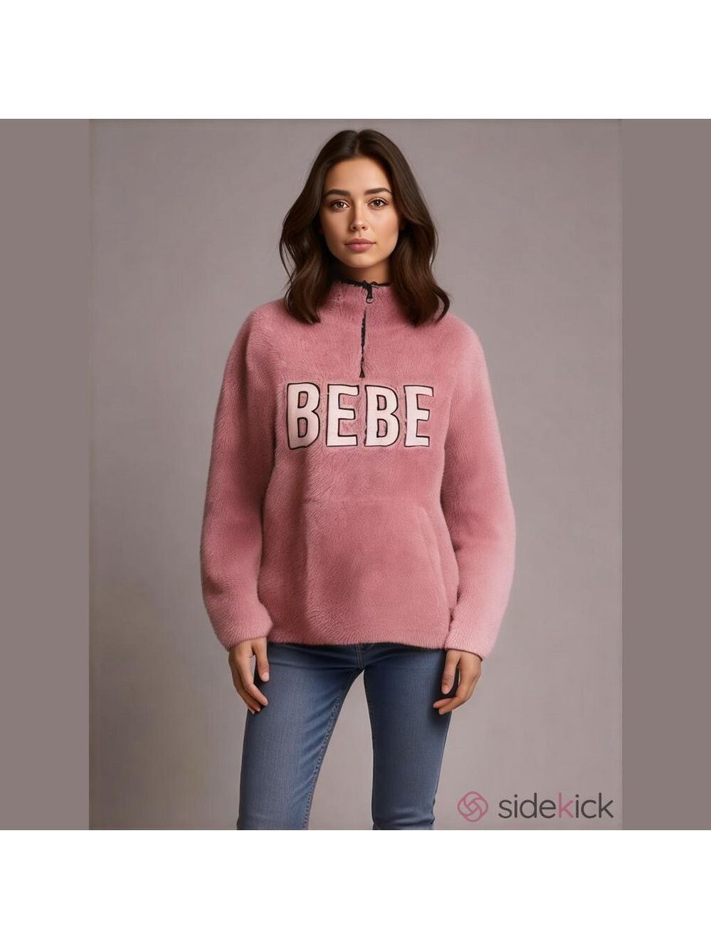 BEBE Womens 1/4 Zip Fleece Pullover Jacket Size small Pink Logo
